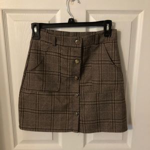 brown plaid mini skirt